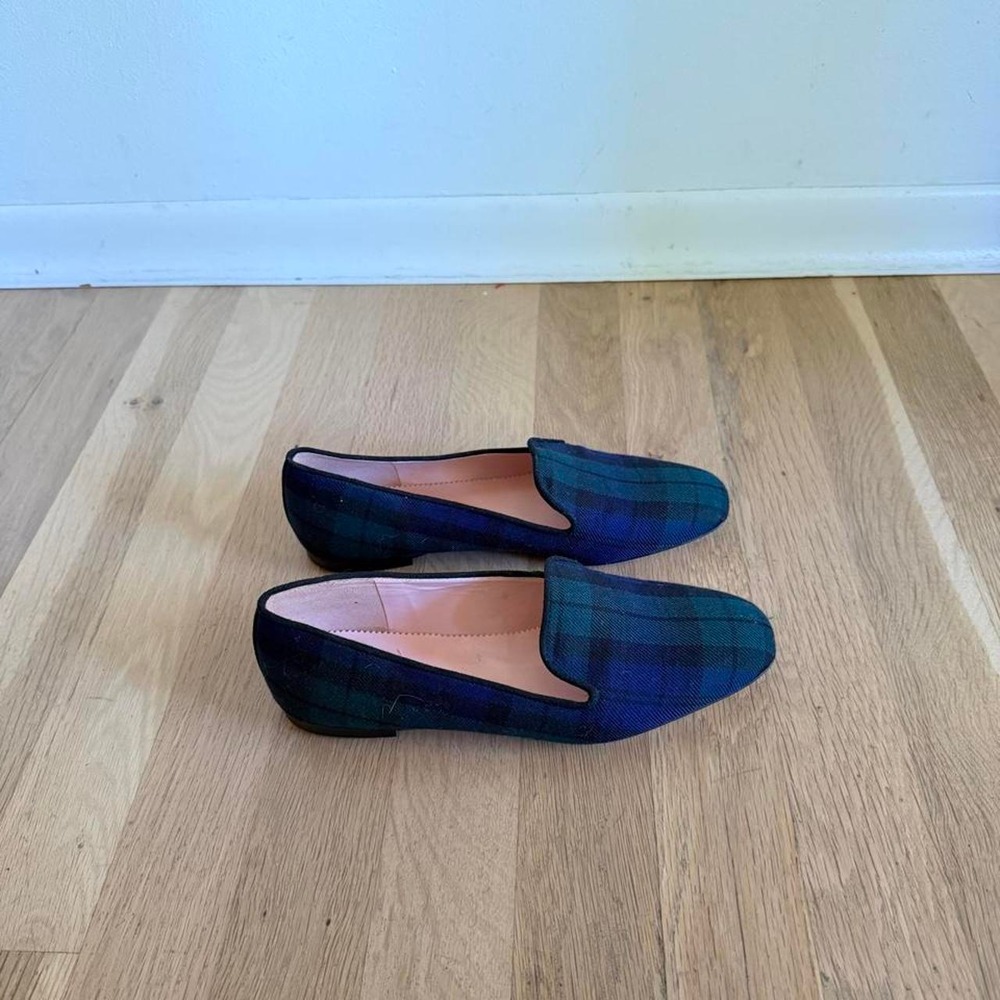 J Crew blue and green preppy plaid loafers - Picture 2 of 6